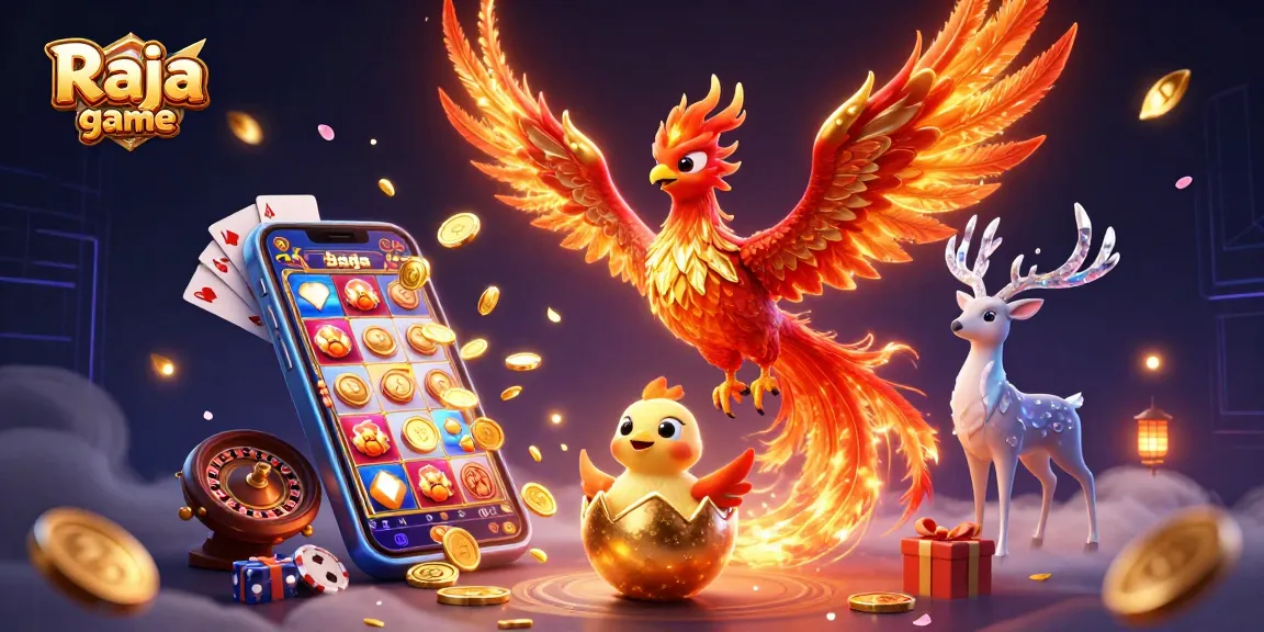 Engage with the fun of Raja game, a vibrant casino illustration showcasing dynamic gaming elements and fantasy.