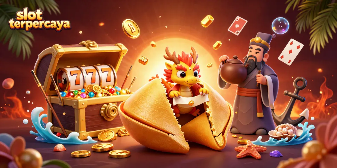 Pengalaman bermain slot terpercaya dengan karakter 3D mengelilingi koin dan simbol keberuntungan.