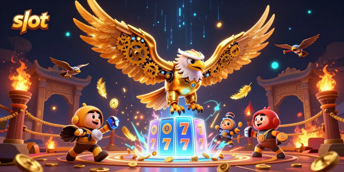 Menggulung slot dengan karakter elang emas futuristik di arena permainan