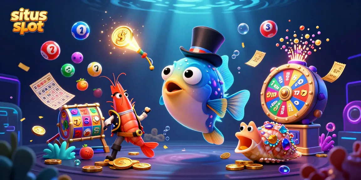 Mengaktifkan situs slot dengan gambar penuh warna saat ikan pemancing menghasilkan koin emas dalam suasana kasino.