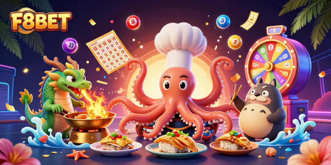 Experience the vibrant atmosphere of F8BET with a dynamic 3D scene featuring casino-themed characters.
