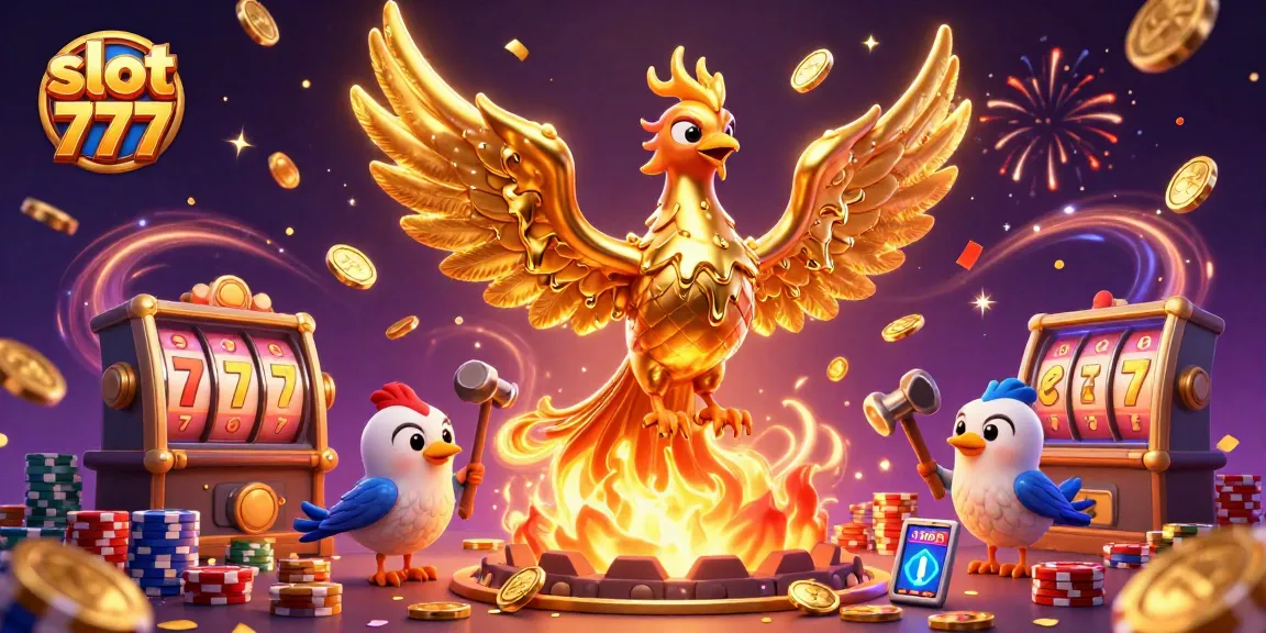 Win big with slot 777 as molten golden phoenix emerges amidst thrilling casino elements.