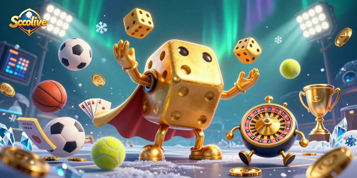Socolive enhances the gaming experience with dynamic golden dice and sports elements in a lively illustration.